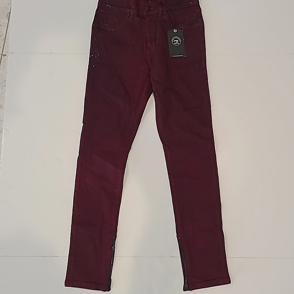 NWT Kasil Wine Colored Coated Print Jeans